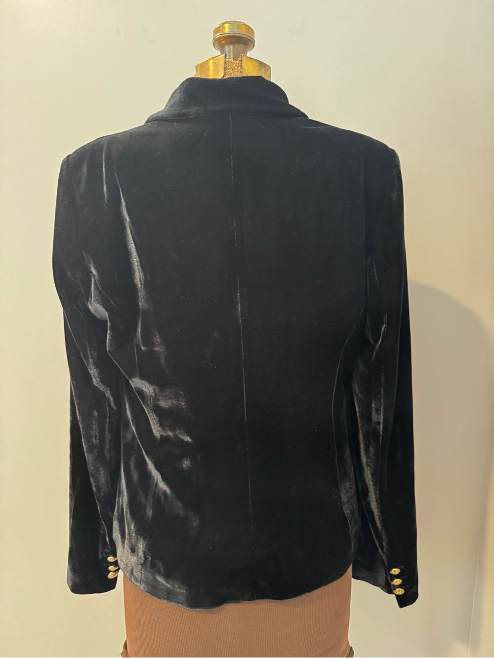 Rachel Zoe Black Velvet Double Breasted Gold Button Blazer Medium - Picture 4 of 12